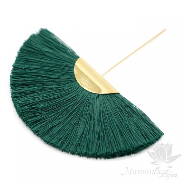 Шёлковая кисть-веер "Green" с пином(позолота 16 карат)