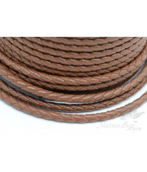 Плетеный кожаный шнур 3мм, коричневый, 1 метр Плетеный кожаный шнур 3мм, коричневый, 1 метр