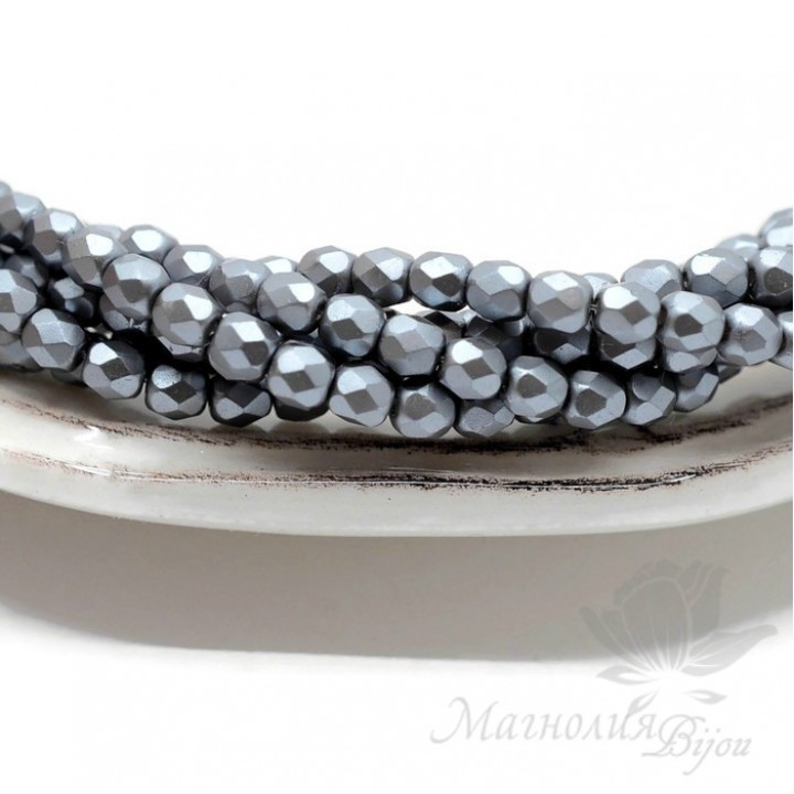 Чешские граненые бусины Pastel  Grey/Silver 4мм, 20 штук