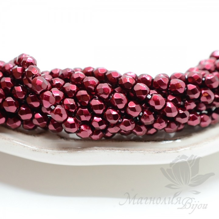 Чешские граненые бусины Pearls Burgundy 4мм, 20 штук