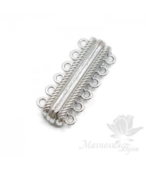 Замочек магнитный прямоугольный на 6 нитей, цвет платина