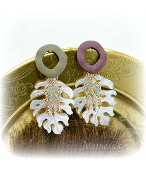 СЕРЬГИ "Перламутровая монстера"