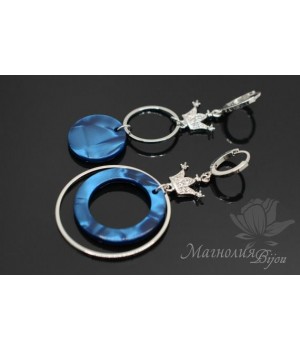 Серьги "Королевский синий", родиевое покрытие