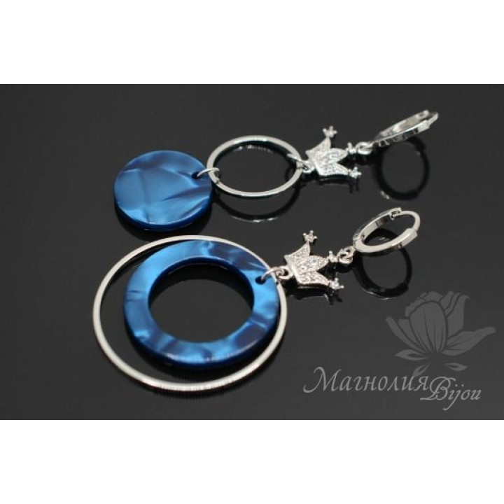 Серьги "Королевский синий", родиевое покрытие