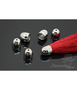 Колпачок "Люкс" для кисти/жгута/шнура 6мм, родиевое покрытие