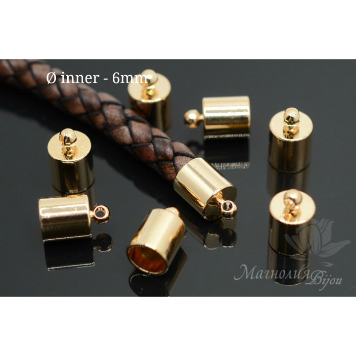 КОНЦЕВИК "Цилиндр" для кисти/жгута/шнура  6мм, позолота 16 карат