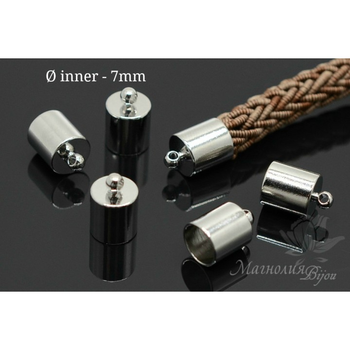 КОНЦЕВИК "Цилиндр" для кисти/жгута/шнура 7мм, родиевое покрытие