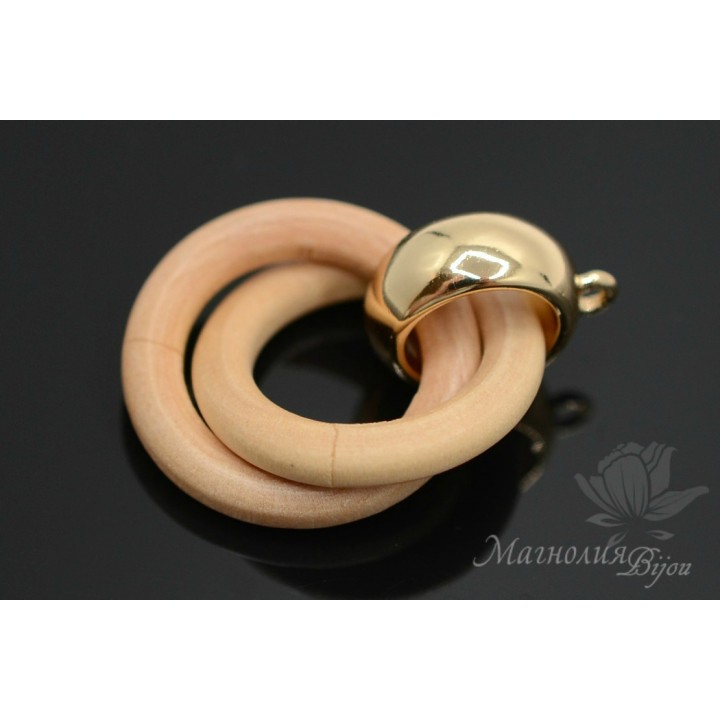 Подвеска "Кольца деревянные, цвет натуральный", позолота 16 карат