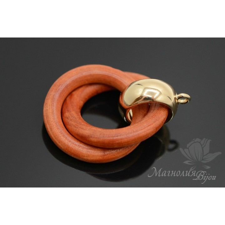 Подвеска "Кольца деревянные, цвет терракотовый", позолота 16 карат