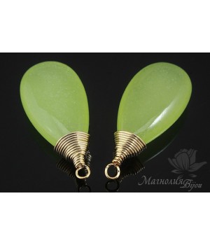 ПОДВЕСКА-КАПЛЯ "Нефрит окрашенный, светло-зеленый", позолота 16К