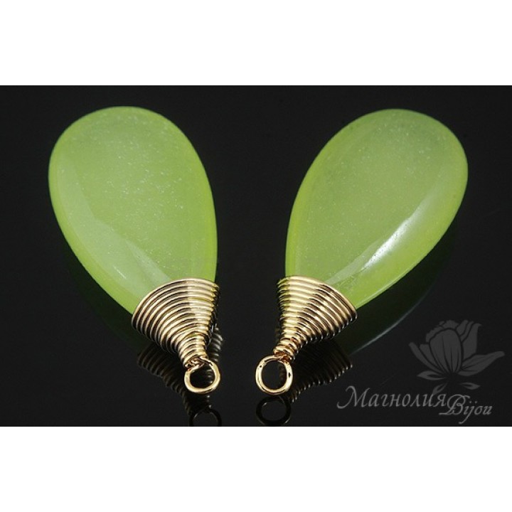 ПОДВЕСКА-КАПЛЯ "Нефрит окрашенный, светло-зеленый", позолота 16К