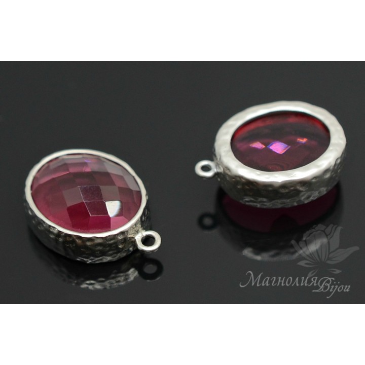ПОДВЕСКА "Red oval", родиевое покрытие