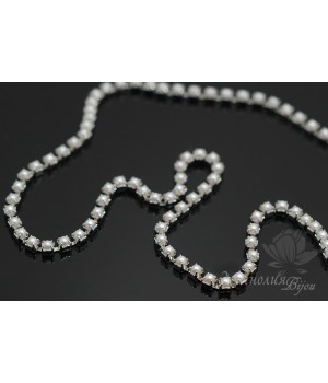 Стразовая цепь "Жемчужная 000" 2мм(10см), родиевое покрытие Стразовая цепь "Жемчужная 000" 2мм(10см), родиевое покрытие