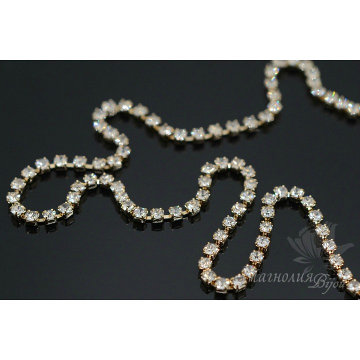 Стразовая цепь "Crystal 001" 1.5мм(10см), позолота 16 карат