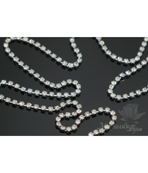 Стразовая цепь "Crystal 001" 1.5мм(10см), родиевое покрытие