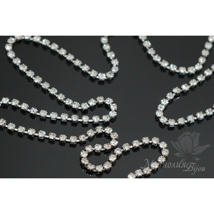 Стразовая цепь "Crystal 001" 1.5мм(10см), родиевое покрытие