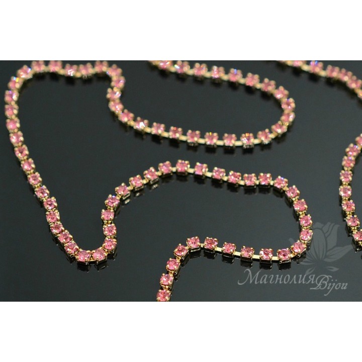 Стразовая цепь "Rose 209" 1.5мм(10см), позолота 16 карат