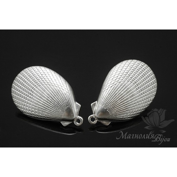 Пуссеты "Гребешки", родиевое покрытие