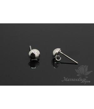 ПУССЕТЫ "Полусфера 6мм", родиевое покрытие