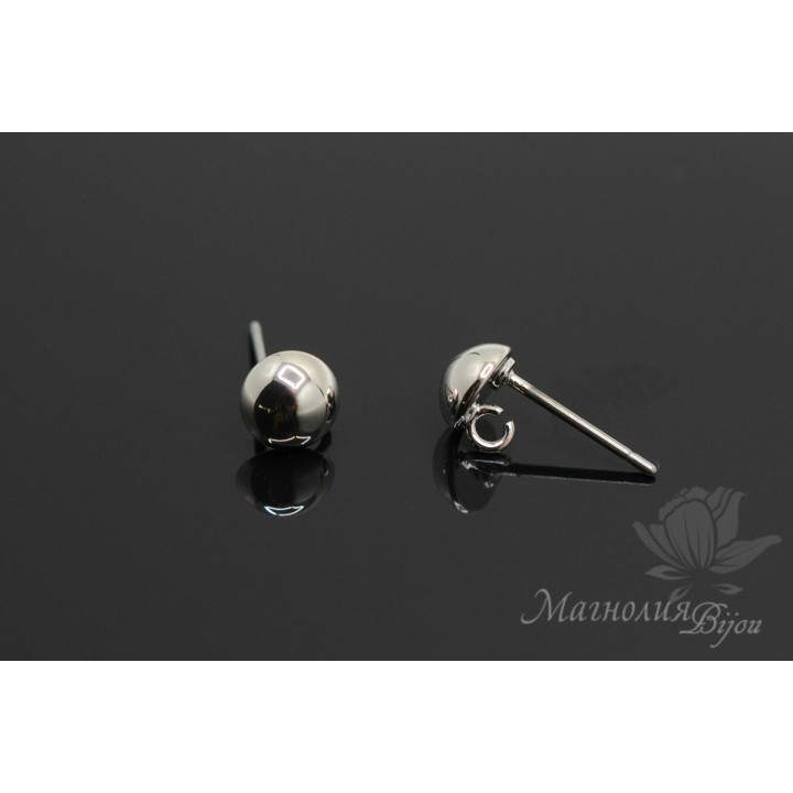 ПУССЕТЫ "Полусфера 6мм", родиевое покрытие