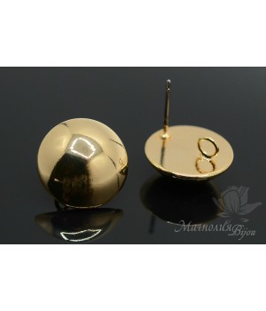 ПУССЕТЫ "Полусфера 15мм", позолота 16 карат