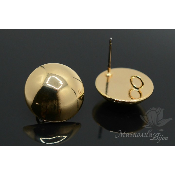 ПУССЕТЫ "Полусфера 15мм", позолота 16 карат