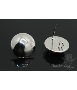 ПУССЕТЫ "Полусфера 15мм", родиевое покрытие