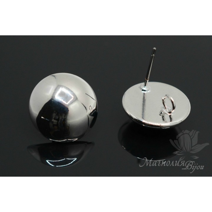 ПУССЕТЫ "Полусфера 15мм", родиевое покрытие