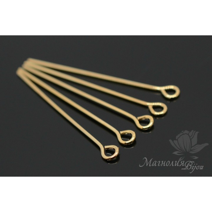 Пины с колечком 30:0,7мм, позолота 16 карат, 10 штук
