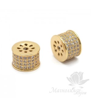Бусина "Цилиндр" инкрустация фианитами, цвет золото