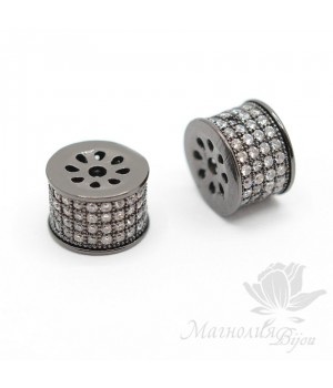 Бусина "Цилиндр" инкрустация фианитами, чернение