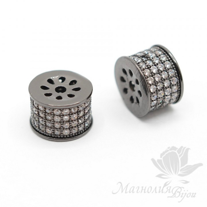 Бусина "Цилиндр" инкрустация фианитами, чернение