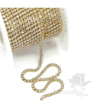 Стразовая цепь "Crystal" 2мм(50см), позолота