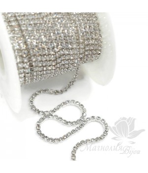 Стразовая цепь "Crystal" 2мм(50см), родиевое покрытие