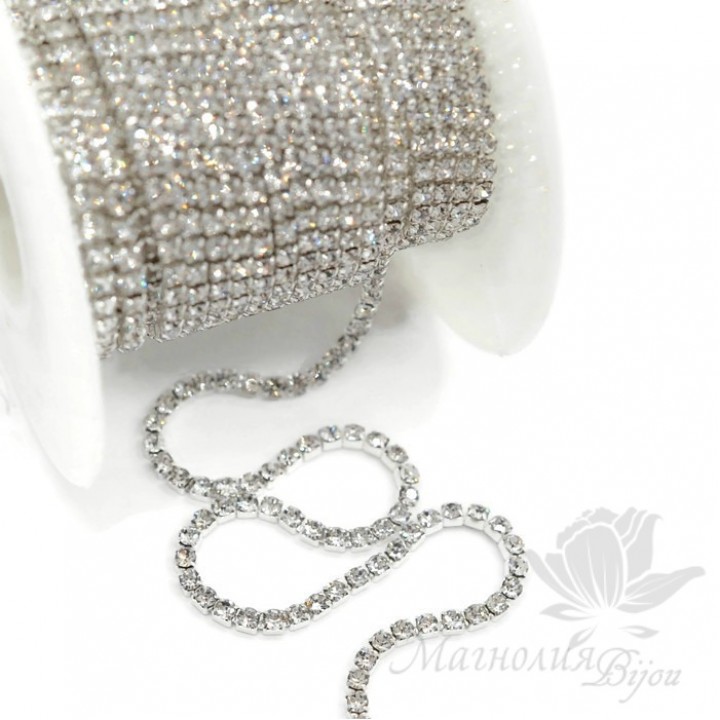 Стразовая цепь "Crystal" 2мм(50см), родиевое покрытие