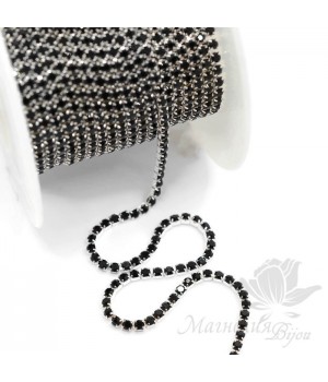 Стразовая цепь "Чёрная" 2мм(50см), родиевое покрытие