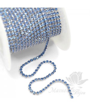Стразовая цепь "Светлый сапфир" 2мм(50см), родиевое покрытие