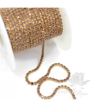 Стразовая цепь "Аметист" 2мм(50см), позолота