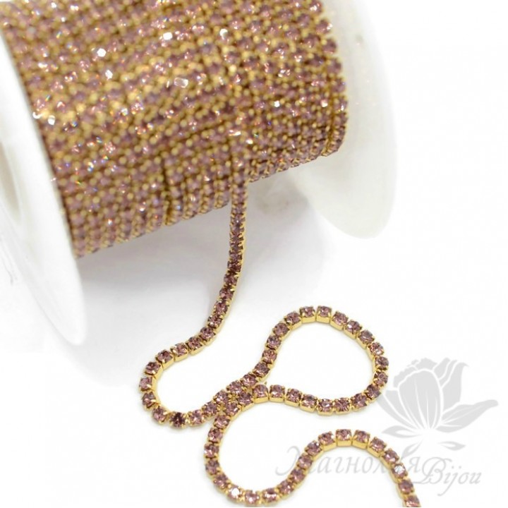 Стразовая цепь "Аметист" 2мм(50см), позолота