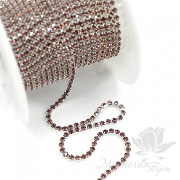Стразовая цепь "Аметист" 2мм(50см), родиевое покрытие