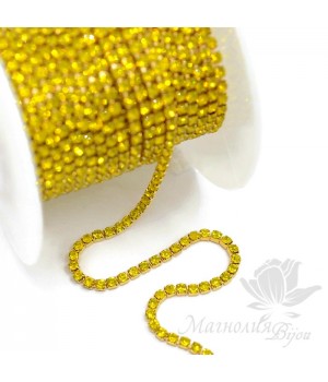 Стразовая цепь "Цитрин" 2мм(50см), позолота 