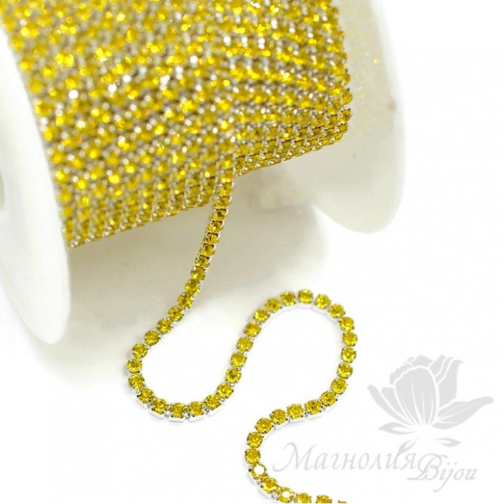 Стразовая цепь "Цитрин" 2мм(50см), родиевое покрытие
