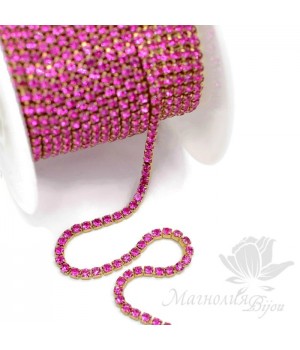 Стразовая цепь "Фуксия" 2мм(50см), позолота