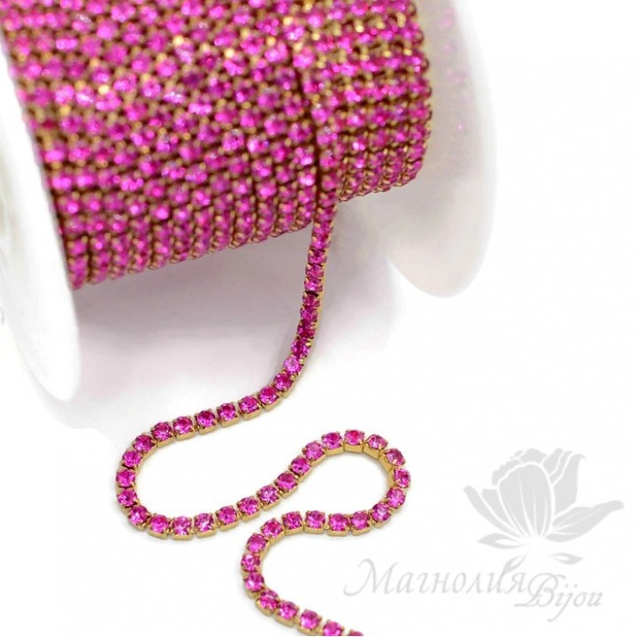 Стразовая цепь "Фуксия" 2мм(50см), позолота