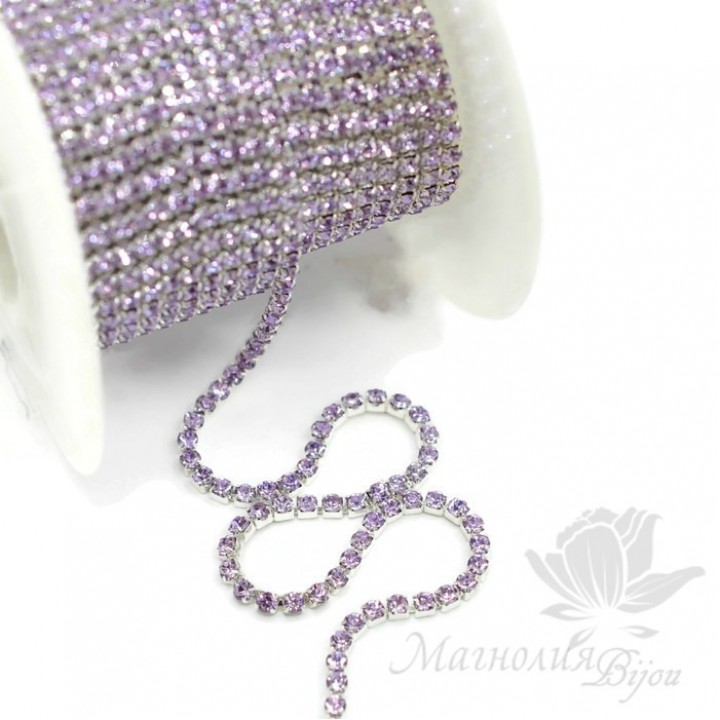 Стразовая цепь "Виолет" 2мм(50см), родиевое покрытие