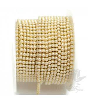 Стразовая цепь "Жемчужная" 2мм(50см), позолота