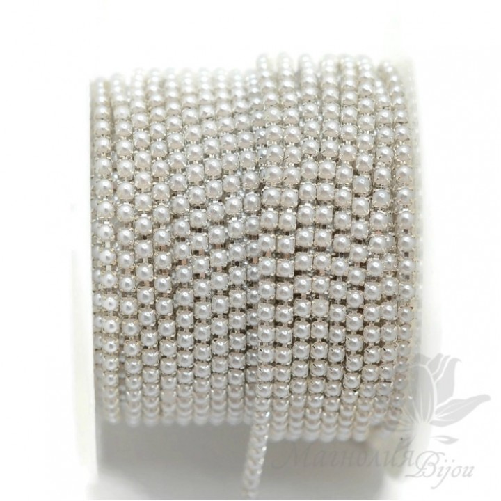 Стразовая цепь "Жемчужная" 2мм(50см), серебро