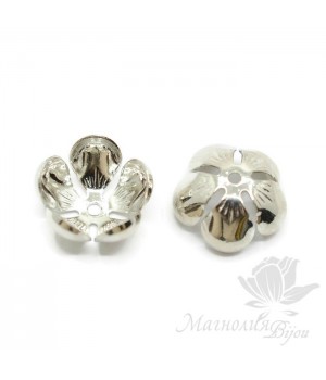 Шапочка для бусин "Лотос", цвет платина