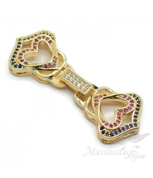 Замочек на 3-5 нитей "Сердца" инкрустация фиантиами, цвет золото