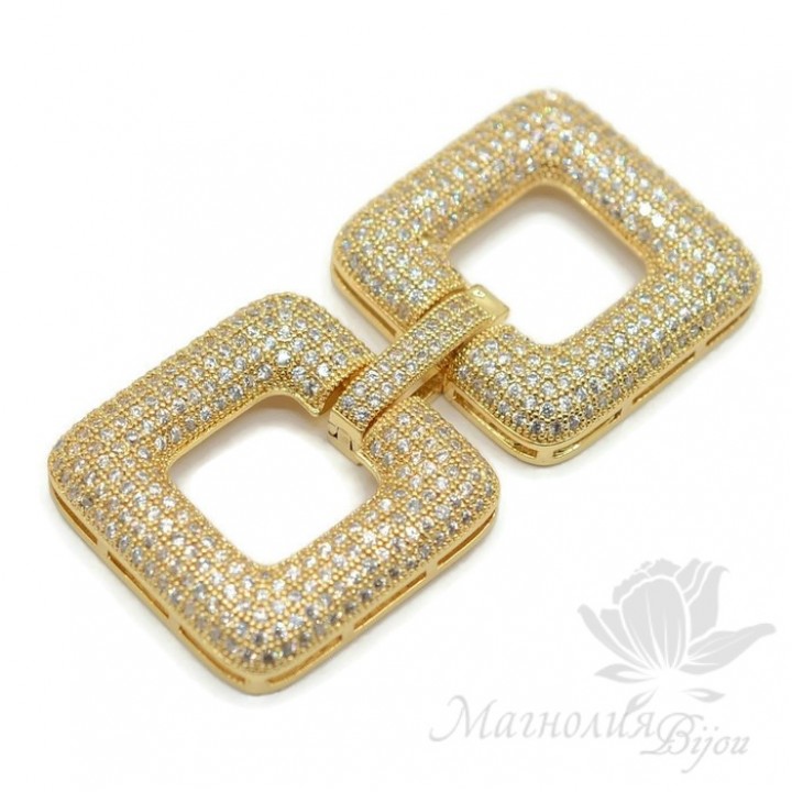 Замочек "Квадраты" инкрустация фианитами, цвет золото